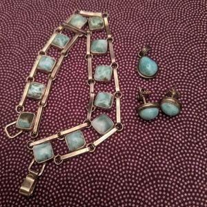 Vintage Larimar bracelet, pendent & earrings